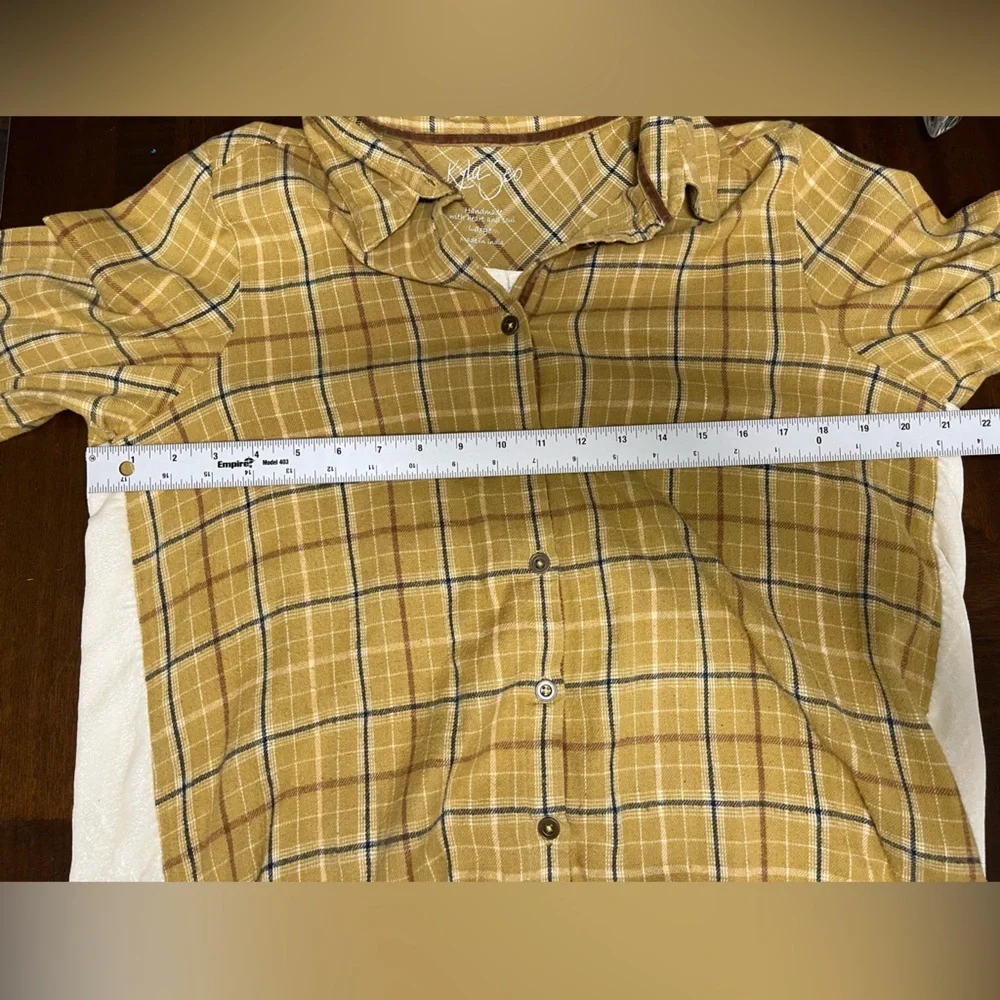 Kyla Seo Embroidered Velvet Back Gold Plaid L Boho Western Prairie Cottagecore - Picture 8 of 9